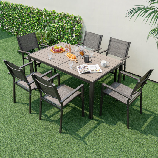 59 x 35 Inch Large Outdoor Rectangle Dining Table with Metal Legs - Color: Gray - Image 2