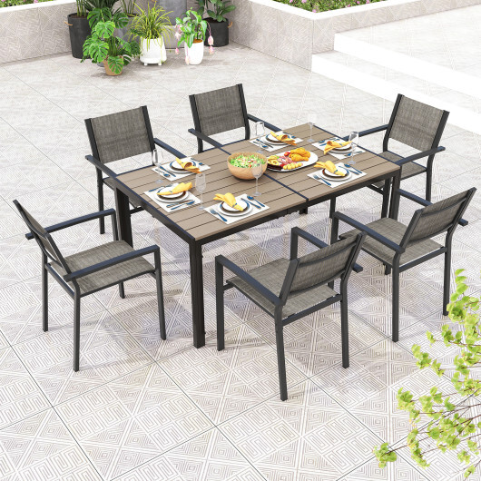 59 x 35 Inch Large Outdoor Rectangle Dining Table with Metal Legs - Color: Gray - Image 3
