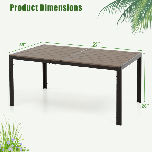 59 x 35 Inch Large Outdoor Rectangle Dining Table with Metal Legs - Color: Gray - Image 4