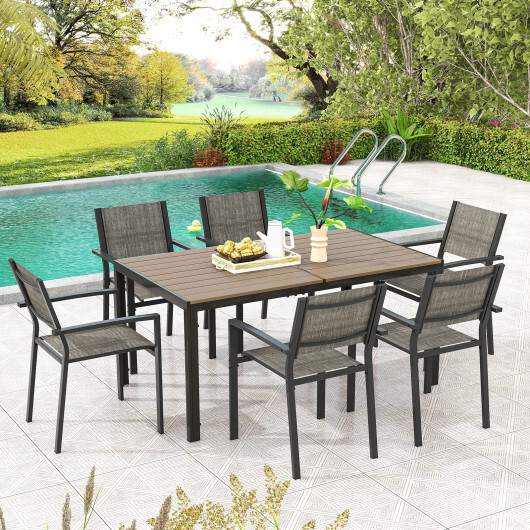59 x 35 Inch Large Outdoor Rectangle Dining Table with Metal Legs - Color: Gray - Image 5