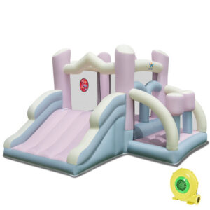 Kids Bounce House with Slide and 2 Boxing Columns Bouncy Castle for Party with 480W Blower - Color: Macaron