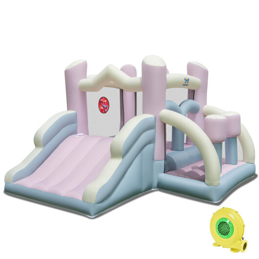 Kids Bounce House with Slide and 2 Boxing Columns Bouncy Castle for Party with 480W Blower - Color: Macaron