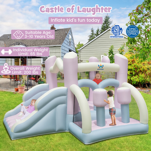 Kids Bounce House with Slide and 2 Boxing Columns Bouncy Castle for Party with 480W Blower - Color: Macaron - Image 2