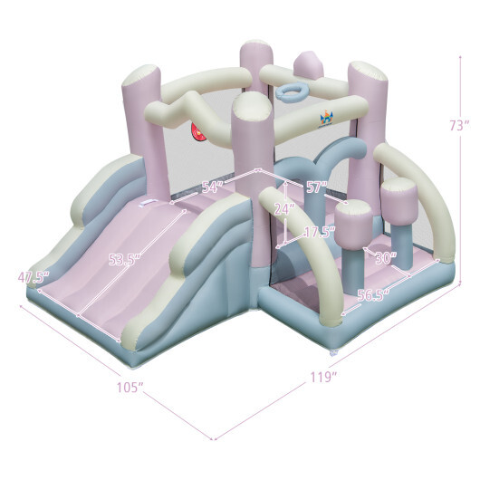 Kids Bounce House with Slide and 2 Boxing Columns Bouncy Castle for Party with 480W Blower - Color: Macaron - Image 4