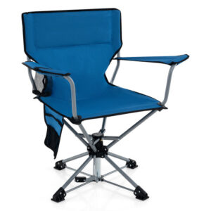 360?° Swivel Hunting Chair Portable Foldable Hunting Chair with Mesh Cup Holder and Storage Pockets-Blue - Color: Blue