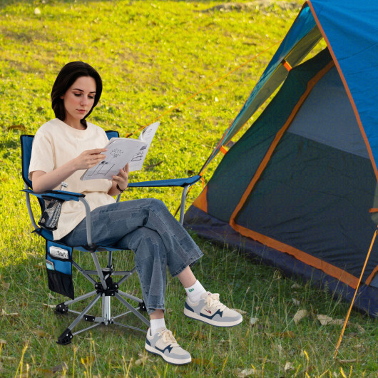360?° Swivel Hunting Chair Portable Foldable Hunting Chair with Mesh Cup Holder and Storage Pockets-Blue - Color: Blue - Image 2