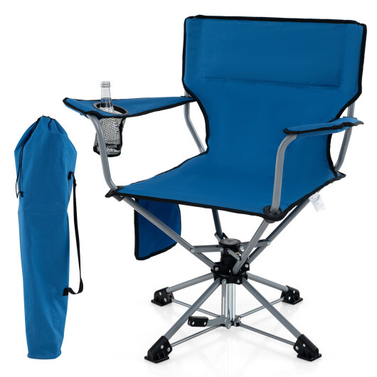 360?° Swivel Hunting Chair Portable Foldable Hunting Chair with Mesh Cup Holder and Storage Pockets-Blue - Color: Blue - Image 4