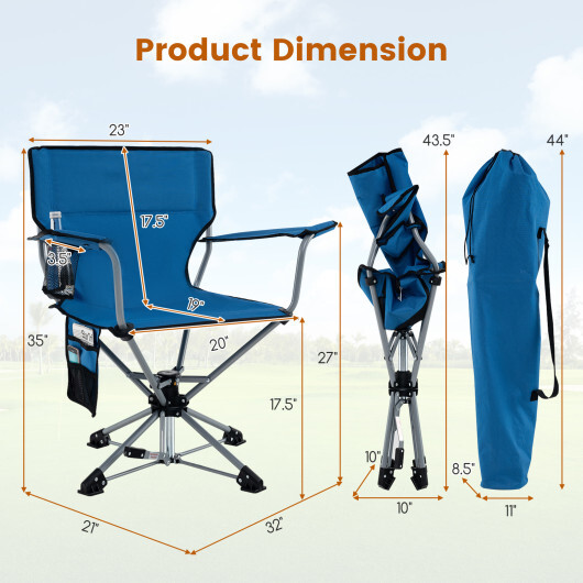 360?° Swivel Hunting Chair Portable Foldable Hunting Chair with Mesh Cup Holder and Storage Pockets-Blue - Color: Blue - Image 5