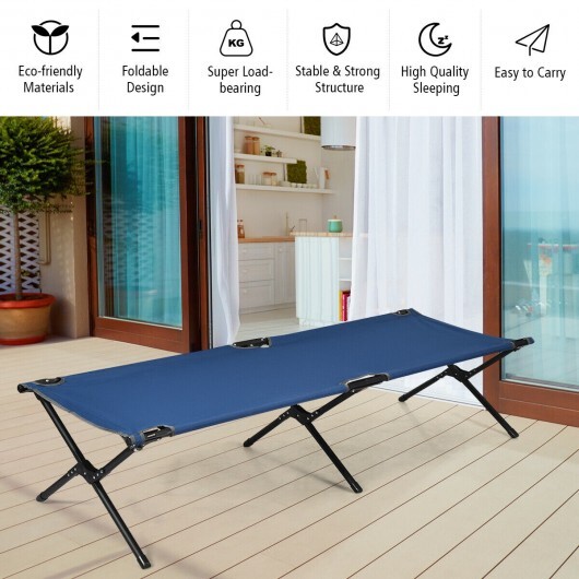 Adults Kids Folding Camping Cot-Blue - Color: Blue - Image 3