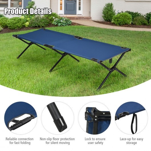 Adults Kids Folding Camping Cot-Blue - Color: Blue - Image 4