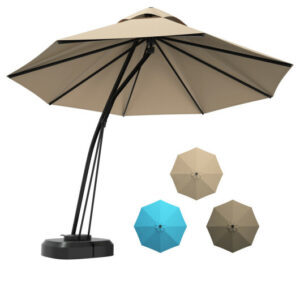 11 Feet Outdoor Cantilever Hanging Umbrella with Base and Wheels-Beige - Color: Beige - Size: 11 ft
