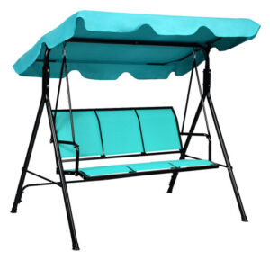 Outdoor Patio 3 Person Porch Swing Bench Chair with Canopy-Blue - Color: Blue