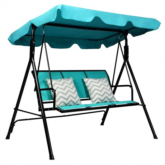 Outdoor Patio 3 Person Porch Swing Bench Chair with Canopy-Blue - Color: Blue - Image 5