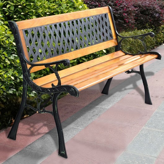 Outdoor Cast Iron Patio Bench - Color: Brown - Image 2