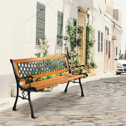 Outdoor Cast Iron Patio Bench - Color: Brown - Image 3