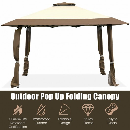 13 Feet x 13 Feet Pop Up Canopy Tent Instant Outdoor Folding Canopy Shelter-Brown - Color: Brown - Image 5
