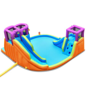 6-in-1 Inflatable Dual Water Slide Bounce House Without Blower - Color: Blue