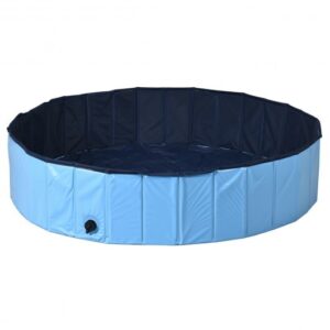 63 Inch Foldable Leakproof Dog Pet Pool Bathing Tub Kiddie Pool for Dogs Cats and Kids-Blue - Color: Blue