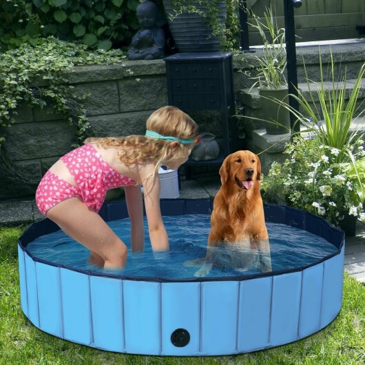 63 Inch Foldable Leakproof Dog Pet Pool Bathing Tub Kiddie Pool for Dogs Cats and Kids-Blue - Color: Blue - Image 2