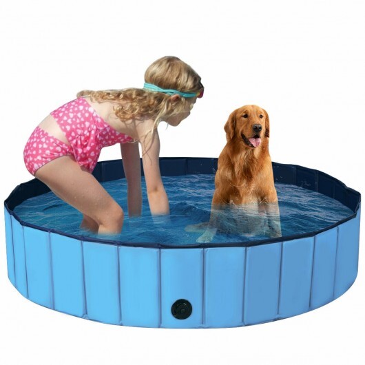 63 Inch Foldable Leakproof Dog Pet Pool Bathing Tub Kiddie Pool for Dogs Cats and Kids-Blue - Color: Blue - Image 3