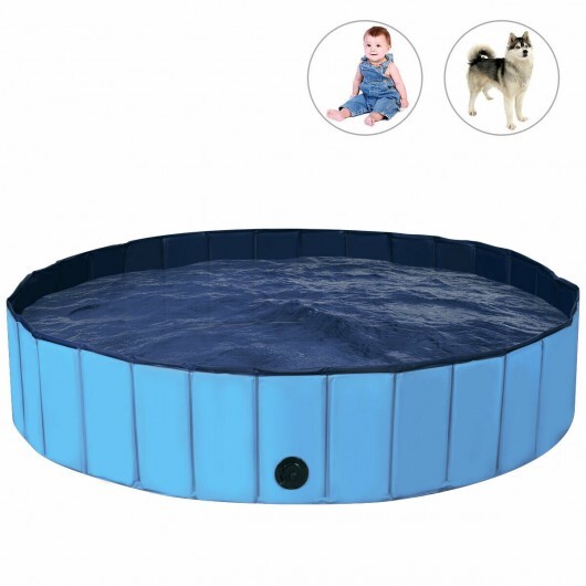 63 Inch Foldable Leakproof Dog Pet Pool Bathing Tub Kiddie Pool for Dogs Cats and Kids-Blue - Color: Blue - Image 4