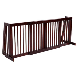 Folding Adjustable Free Standing 3 Panel Wood Fence - Color: Brown