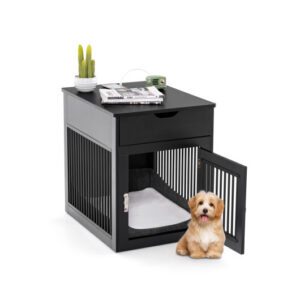 2-In-1 Dog House with Drawer and Wired Wireless Charging-Black - Color: Black