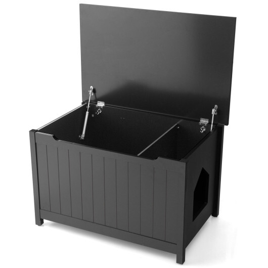 Wooden Cat Litter Box Enclosure with Top Opening Side Table-Black - Color: Black - Image 4