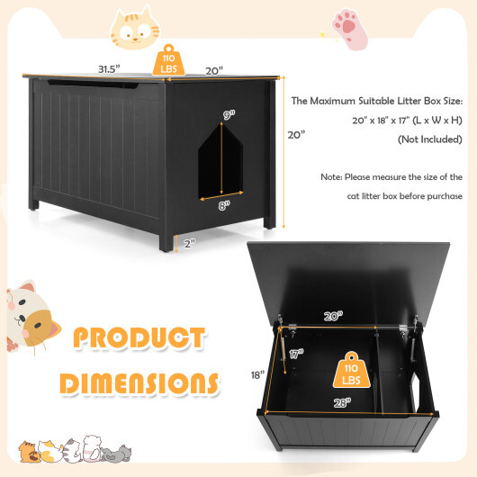 Wooden Cat Litter Box Enclosure with Top Opening Side Table-Black - Color: Black - Image 5