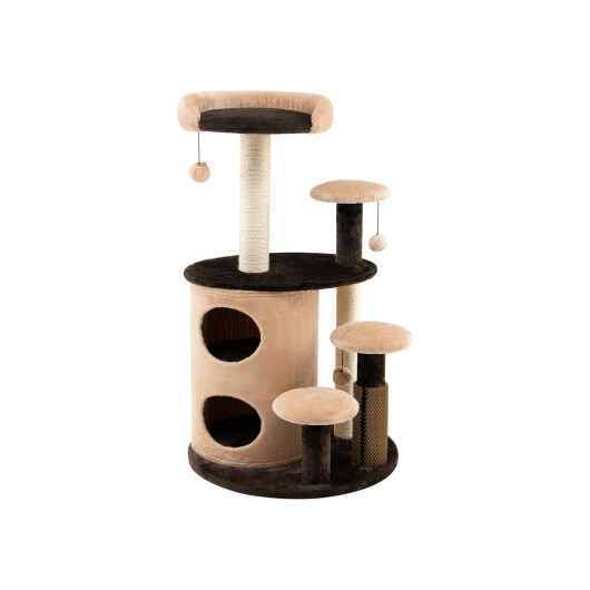 40 Inch Cat Tree Tower Multi-Level Activity Tree with 2-Tier Cat-Hole Condo-Brown - Color: Brown