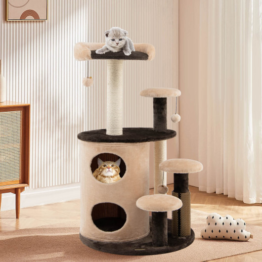 40 Inch Cat Tree Tower Multi-Level Activity Tree with 2-Tier Cat-Hole Condo-Brown - Color: Brown - Image 2