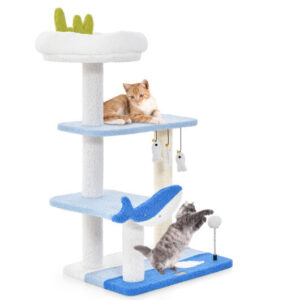 3-level Cat Tower with Sisal Covered Scratching Posts-Blue - Color: Blue