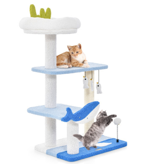 3-level Cat Tower with Sisal Covered Scratching Posts-Blue - Color: Blue