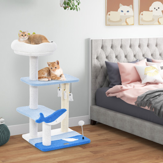 3-level Cat Tower with Sisal Covered Scratching Posts-Blue - Color: Blue - Image 2