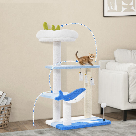 3-level Cat Tower with Sisal Covered Scratching Posts-Blue - Color: Blue - Image 5
