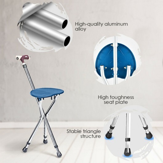 Lightweight Adjustable Folding Cane Seat with Light-Blue - Color: Silver - Image 3