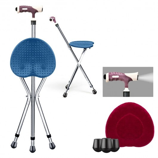 Lightweight Adjustable Folding Cane Seat with Light-Blue - Color: Silver - Image 4