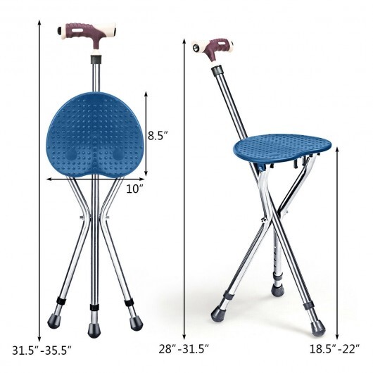 Lightweight Adjustable Folding Cane Seat with Light-Blue - Color: Silver - Image 5