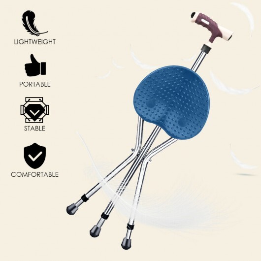 Lightweight Adjustable Folding Cane Seat with Light-Blue - Color: Silver - Image 6