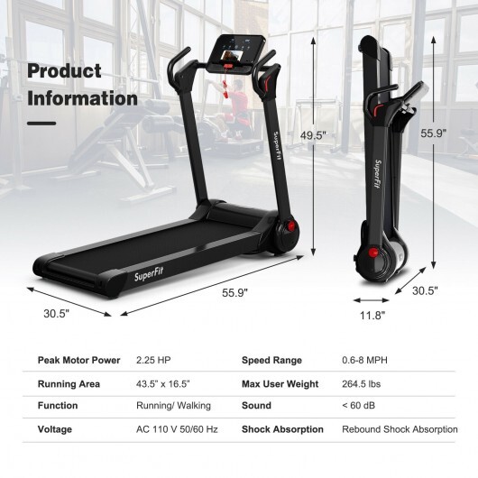 2.25 HP Electric Motorized Folding Running Treadmill Machine with LED Display-Black - Color: Black - Image 4