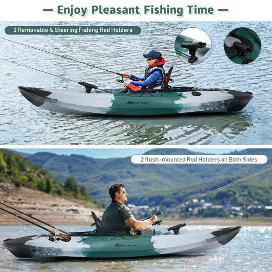 Sit-on-Top Fishing Kayak Boat With Fishing Rod Holders and Paddle-Gray - Color: Gray - Image 3