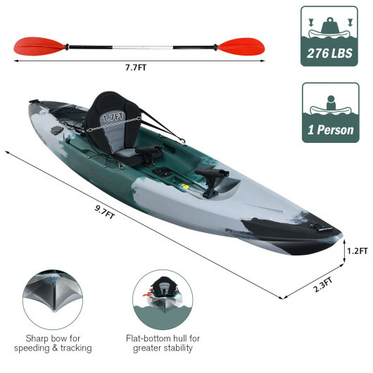 Sit-on-Top Fishing Kayak Boat With Fishing Rod Holders and Paddle-Gray - Color: Gray - Image 4