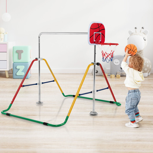 Kids Folding Horizontal Bar with 4 Adjustable Heights-Multicolor - Color: Multicolor - Image 2