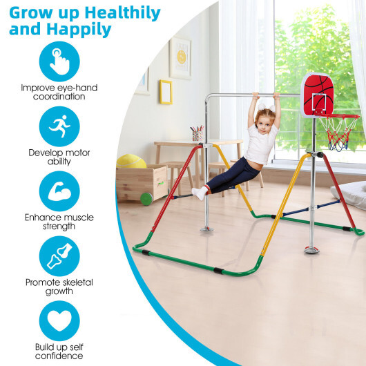 Kids Folding Horizontal Bar with 4 Adjustable Heights-Multicolor - Color: Multicolor - Image 5