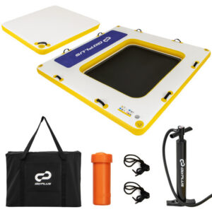 8 ft x 8 ft Inflatable Dock Platform with Mesh Swim Lounge - Color: White