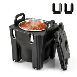 32 QT Portable Insulated Food Carrier with Stainless Steel Barrel for Catering Camping-Black - Color: Black