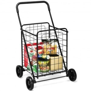 Portable Folding Shopping Cart Utility for Grocery Laundry-Black - Color: Black