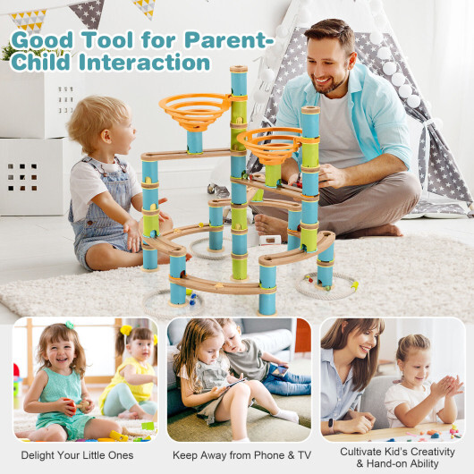 162 Pieces Bamboo Marble Run Educational Learning Toy Set - Color: Multicolor - Image 3