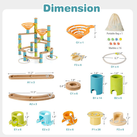 162 Pieces Bamboo Marble Run Educational Learning Toy Set - Color: Multicolor - Image 4