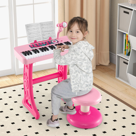Kids Piano Keyboard 37-Key Kids Toy Keyboard Piano with Microphone for 3+ Kids-Pink - Color: Pink - Image 2